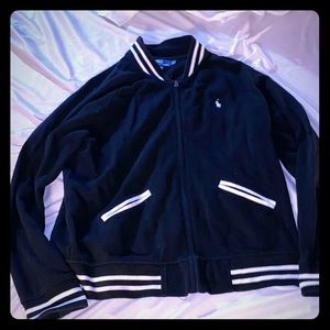 Ralph Lauren Polo Baseball Jacket XL Blk Wht Trim